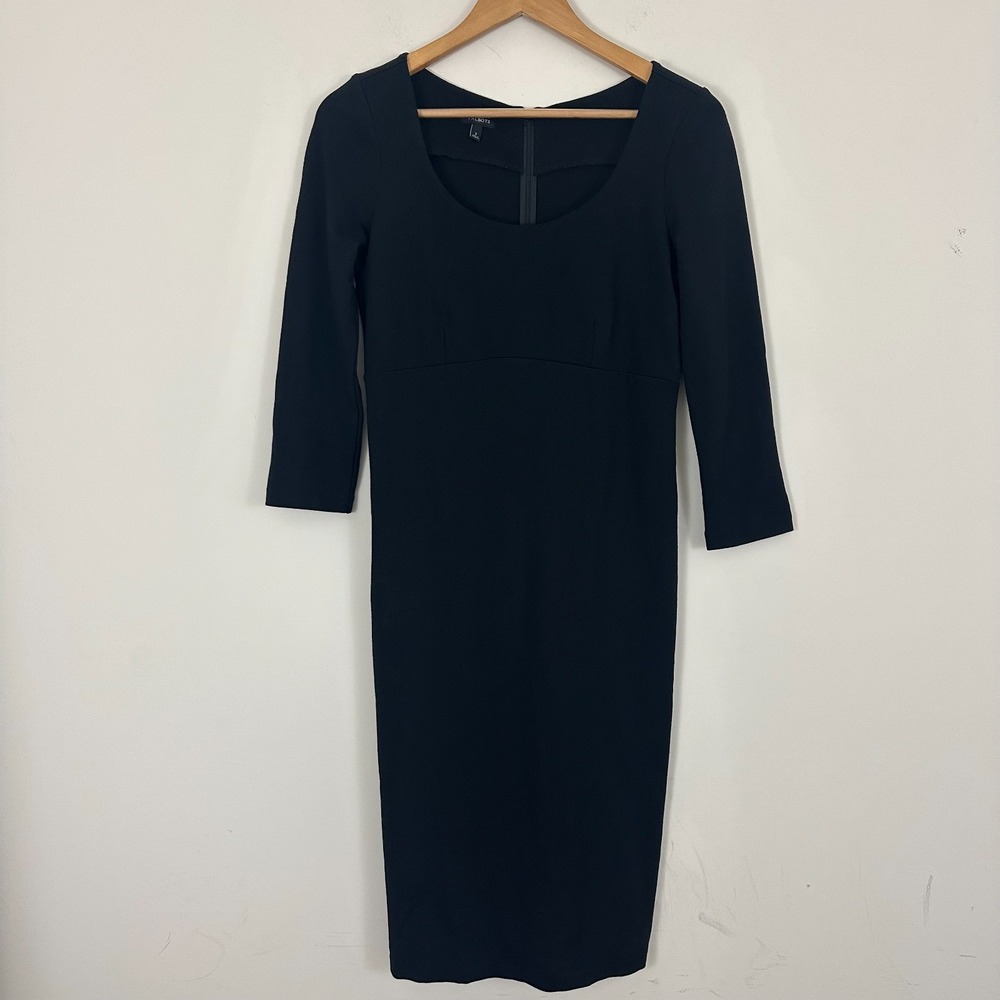 Talbots Luxe Ponte Sheath Dress Womens 2 Black Stretch Party Scoop Neck Back Zip